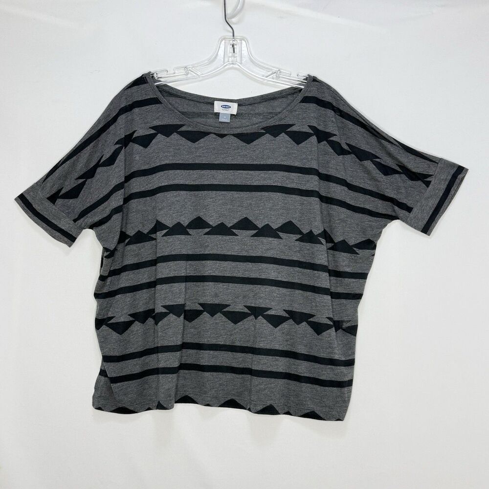 Old Navy Gray Black Stripes Short Sleeve Pullover Top Size M - Picture 2 of 16